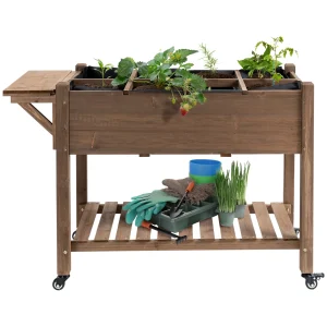 Jardinière sur Pied - Potager sur roulettes - étagère, Tablette Rabattable, Inserts d'irrigation, Feutre de Drainage Inclus - Bois Sapin pré-huilé
