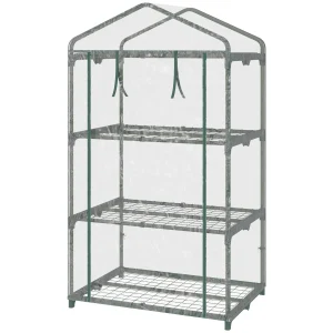 Serre de jardin avec étagères 3 niveaux, serre de balcon, bâche renforcée PVC, châssis en acier, porte zippée enroulable, pour légumes plantes fleurs, 69 x 49 x 125 cm, transparent