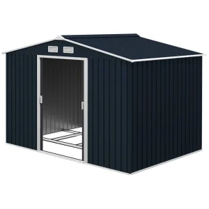 Abri de jardin en métal 5,4 m² cabane de jardin 277 x 195 x 192 cm cabanon rangement outils avec fondation, porte coulissante verrouillables et 4 aérations - gris foncé