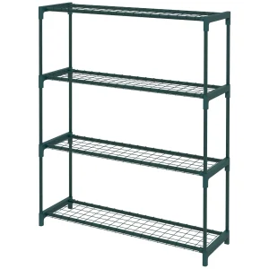Étagère à Fleurs Supports de Pots Porte Plante 4 niveaux, intérieur et extérieur en acier, dim. 89L x 28l x 107H cm, vert