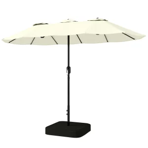 Parasol de jardin extérieur parasol double face rectangulaire base et sacs de sable protection UV 50+ 295x148cm beige