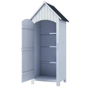 Abri de jardin en bois cabane de jardin exterieur armoire de jardin avec toit bitumé 3 étagères porte avec loquet rangement et stockage extérieurs pour terrasse 77,5 x 54,2 x 179,5 cm blanc