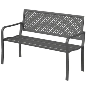Banc d'extérieur en métal, 2 places, avec dossier géométrique antirouille et accoudoirs, gris foncé