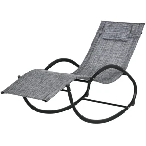 Chaise longue à bascule avec tétière utilisation extérieure intérieure gris chiné